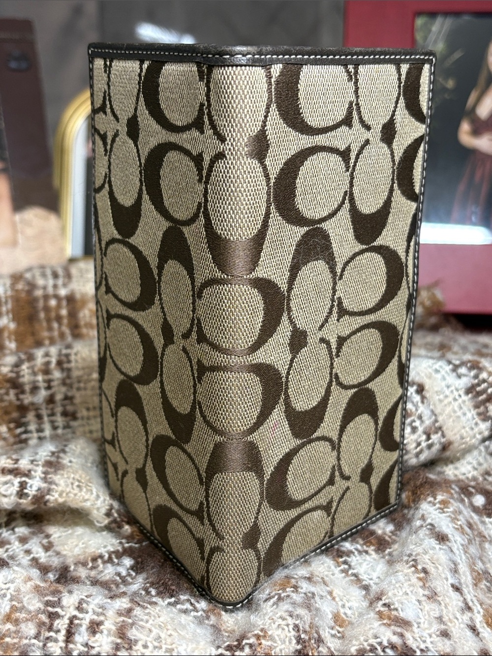 Coach Brown and Khaki Signature C Canvas Checkbook Wallet 6.75x3.75in - Picture 8 of 12